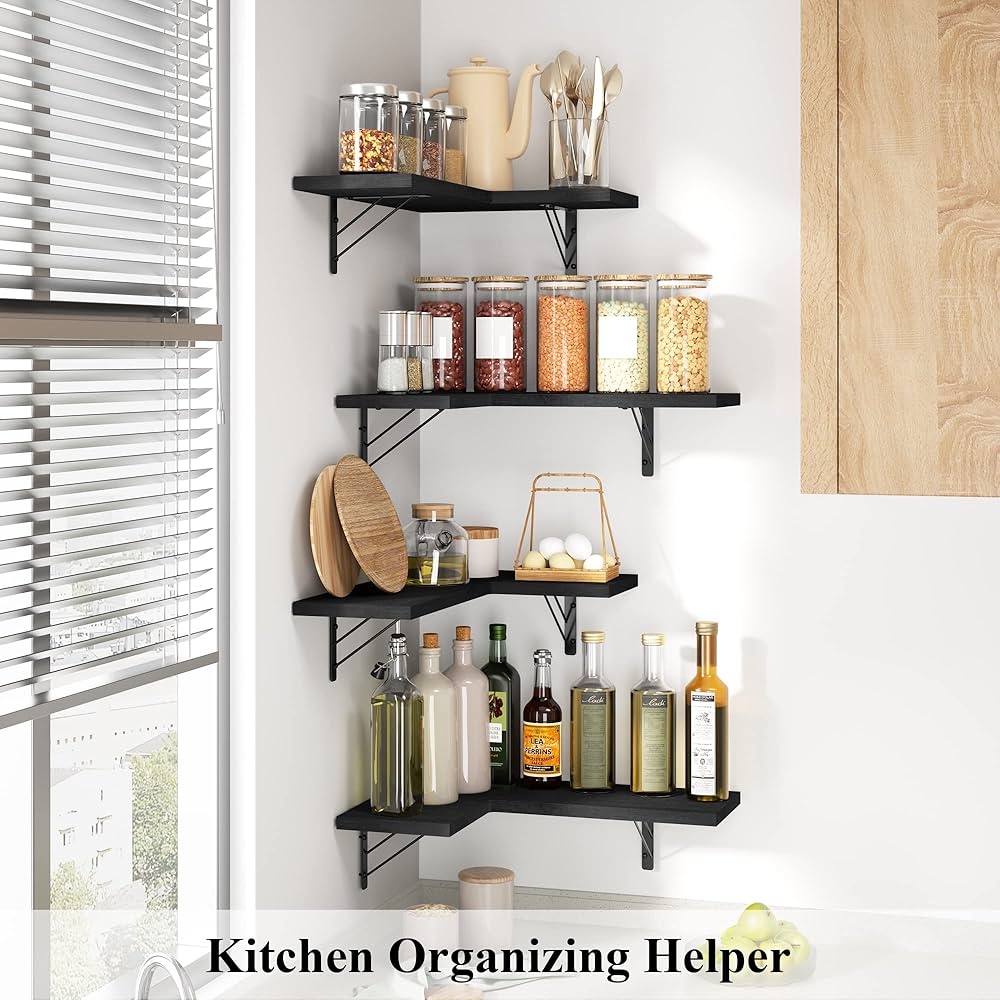Love-KANKEI Rustic Wood Corner Floating Shelves with 40lb